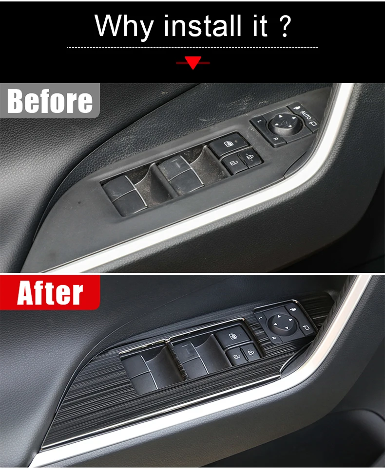 Für Toyota RAV4 XA50 2019 2020 2021 2022 2023 2024 2025 Hybrid Edelstahl Auto Fensterheber Schalter Knopf Abdeckung Aufkleber – Detail 4