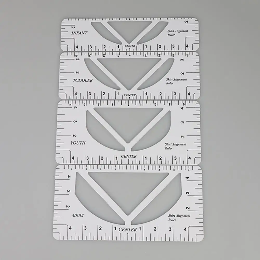 4Pcs Sewing Rulers Accurate Scale Heat Transfer Non-slip V-neck Round Neck DIY Sewing T-Shirt Patchwork Rulers for Sewing Shop