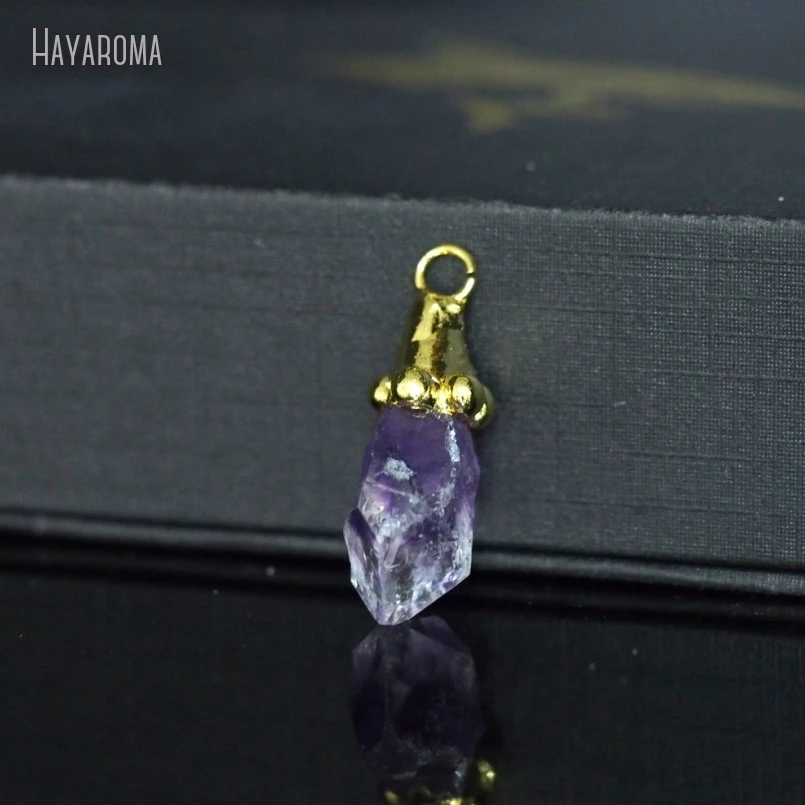 10Pcs Wholesale  Gold Color Tin Amethysts Crystal Soldered Free Form Point Handmade Jewelry Pendant PM48754