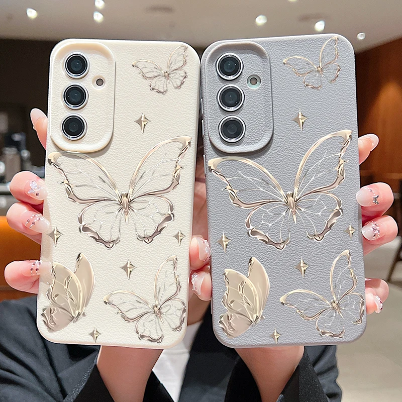Golden Butterfly Case For Samsung Galaxy S24 S25 Ultra S23 S22 Plus S21 FE A14 A15 A16 A25 A26 A34 A35 A36 A54 A55 A56 5G Capa - náhled 4