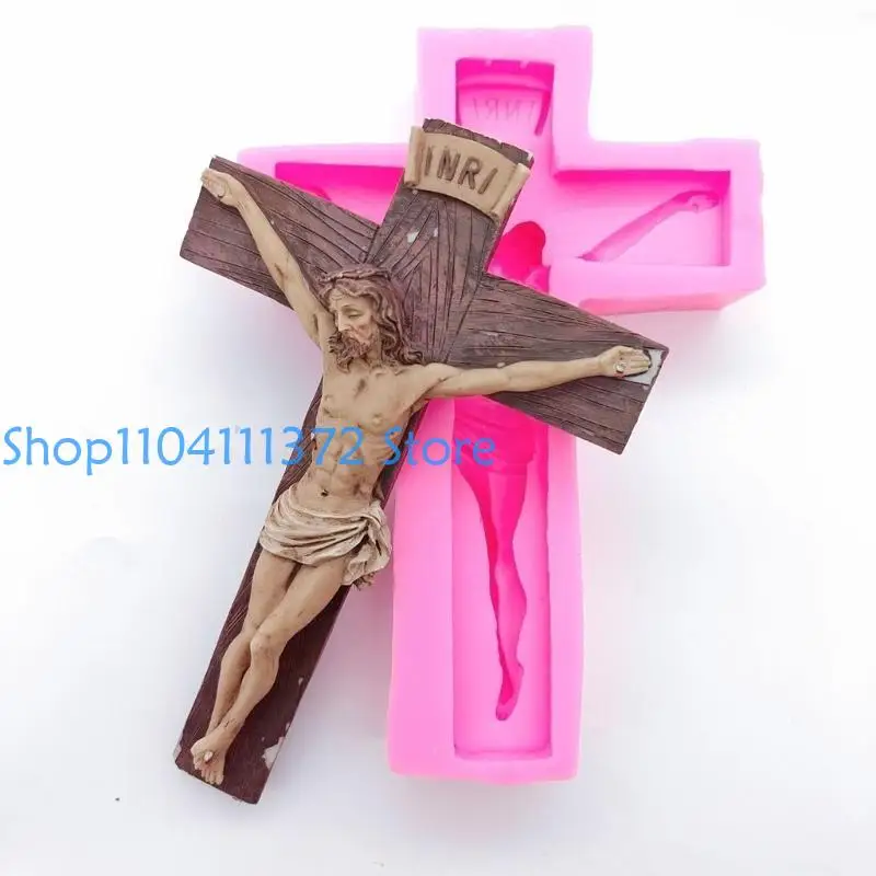 P9FE Jesus Kruzifix Epoxidharz Gussform Schimmelpilzkristallwand Anhängerform für DIY -Handwerk – Detail 3