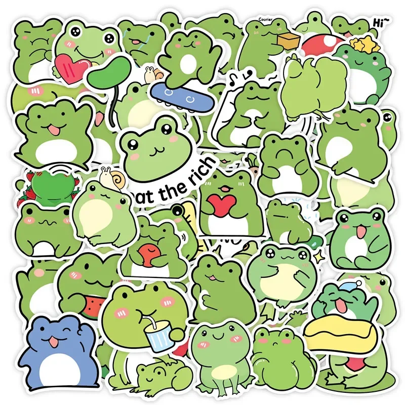 50Pcs Frog Stickers Cute Cartoon Vinyl Waterproof Stickers for Laptop Guitar Luggage Phone Hydro Flask Gift for Kids Teen Girls