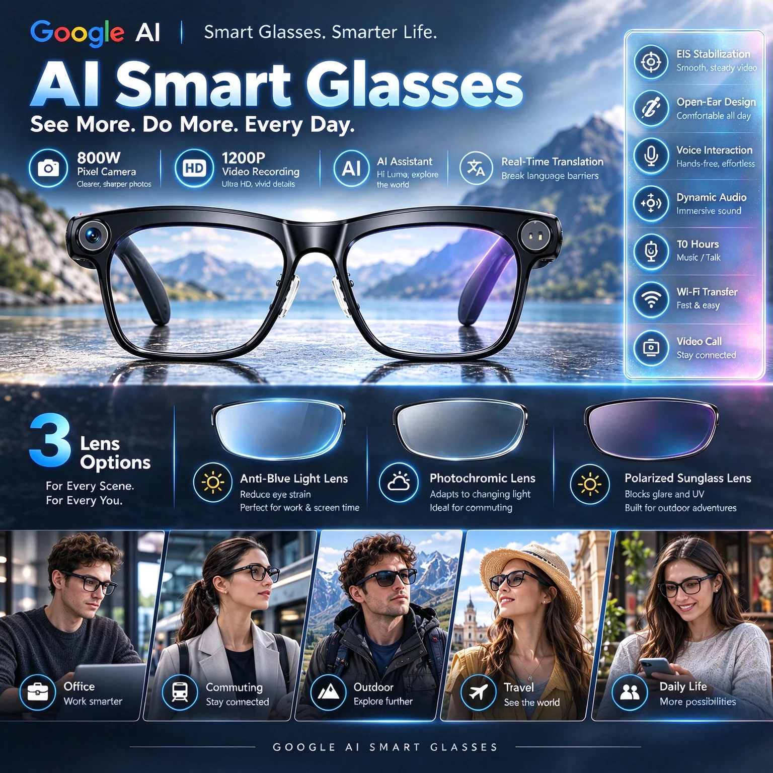 1080Pカメラ搭載、AIスマートグラス、Bluetooth - Smart Audio Glasses Touch Control のレビューと価格
