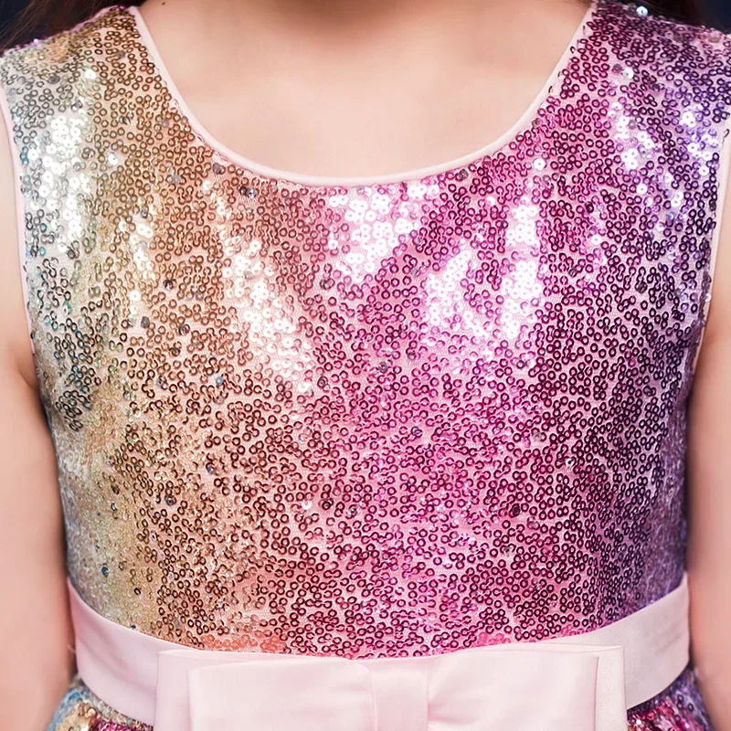 Falda mullida con lentejuelas para esmoquin para niña, falda de princesa colorida sin mangas, precioso programa de presentador de espectáculo elegante aplicable