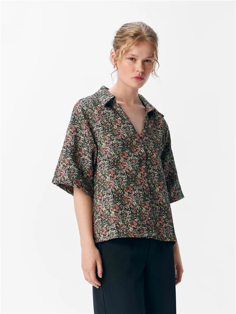 

Pure GW Осенний новый свободный женский ort Sve Цветочный винтажный воротник irt Thi Полиэстер против морщин Износостойкий