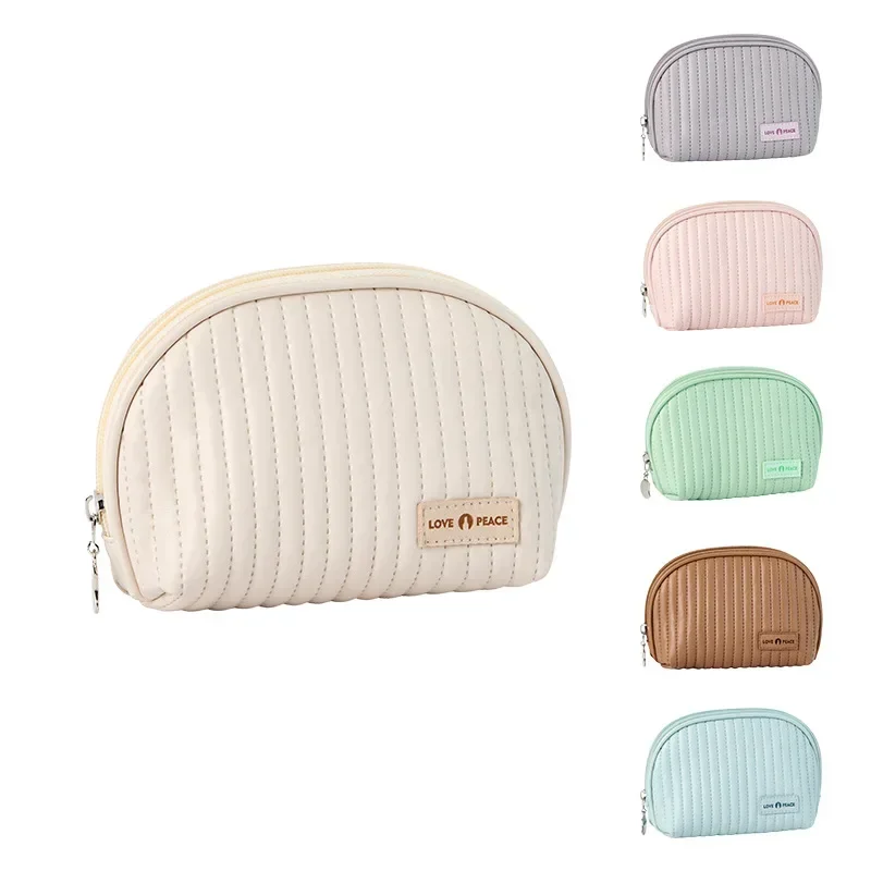 New PU Half Round Cosmetic Bag Women Make Up Bag Travel Cosmetics Storage Bags Makeup Pouch Mini Clutch Bag Travel Organizer