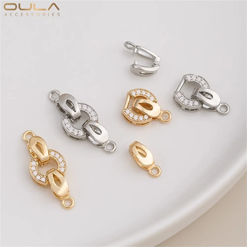 

1pcs 14K Gold-plated Zircon Double Buckle Round Clasp Handmade Diy Pearl Bracelet Necklace Connecting Buckle Accessory