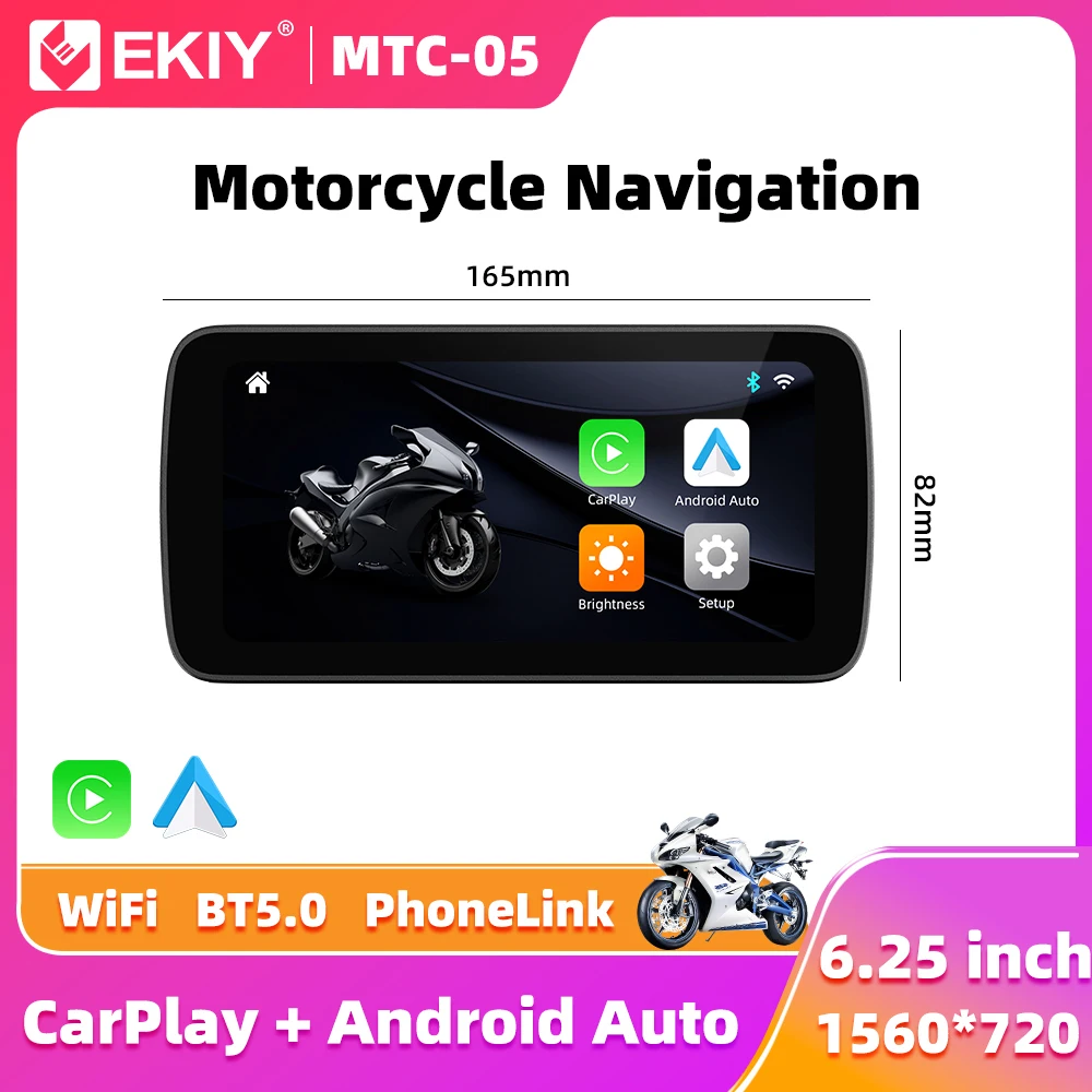

EKIY Wireless CarPlay Moto Android Auto 6.25 inch Portable Digital Motorcycle Dashboard GPS Motorcycle Navigation Display Screen