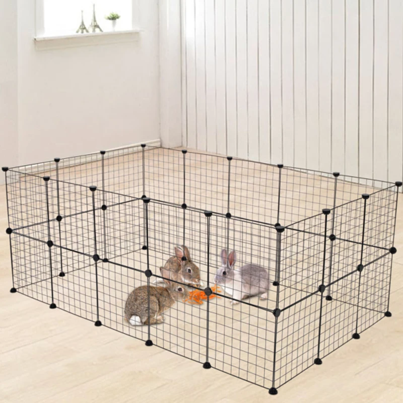 

Pet Playpen Small Animal Cage Indoor Portable Metal Wire Yard Fence For Small Animals 32 Pieces Of 2-layer Wire Mesh Fence black
