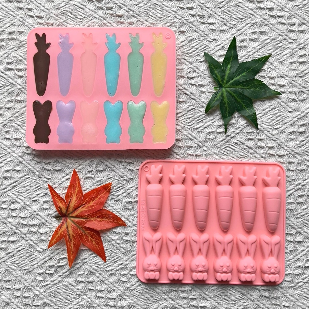 3pcs 12 cavity carrot rabbit shaped chocolate silicone mold DIY candy pudding dessert cake decoration baking mold - view 2