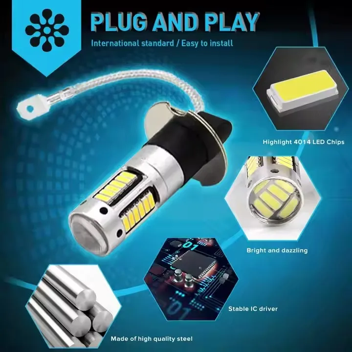 2pcs Car H3 LED Fog Lights High Power Lamps Daytime Running Light Bulbs Super Bright Canbus 6000K White Lamp image 6