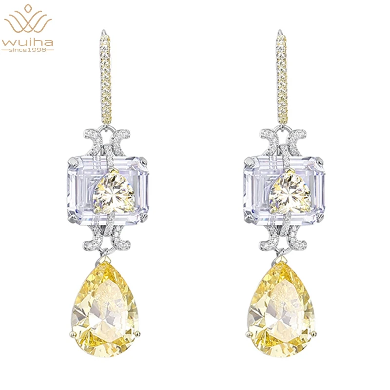 WUIHA Solid 925 Sterling Silver Pear Cut 11*18MM Yellow Diamonds Created Moissanite Gemstone Wedding Drop Earrings Fine Jewelry