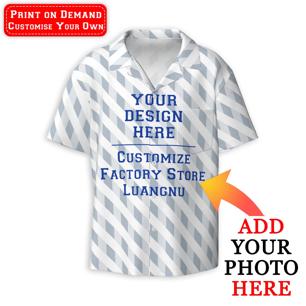 

Customise Shirts for Man Hawaiian Shirt Cuban Collar Pocket Top Personalized 3D Printed Button T Shirt DIY Birthday Party Gifts