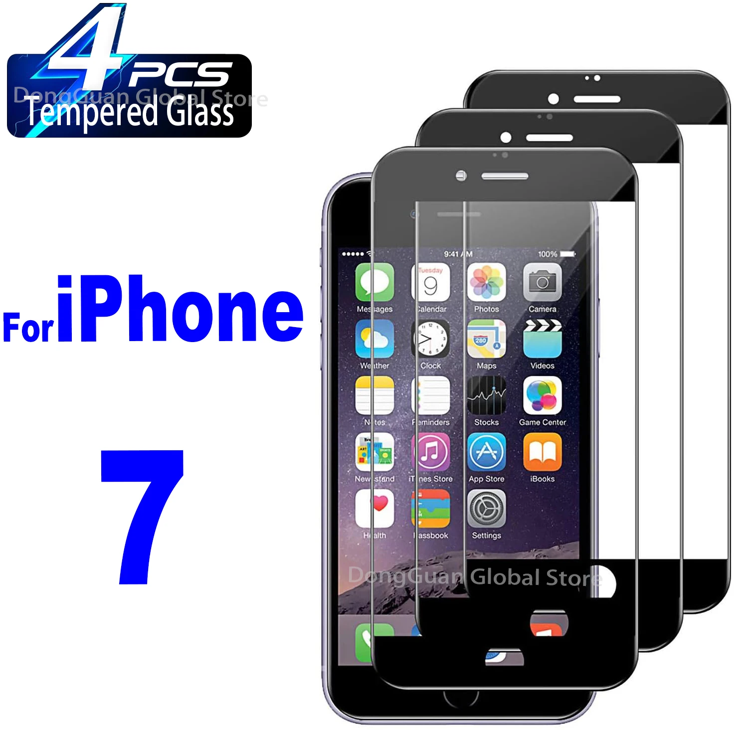 

For iPhone 7 Tempered Glass 1Pcs/4Pcs Black Screen Protector Glass Film