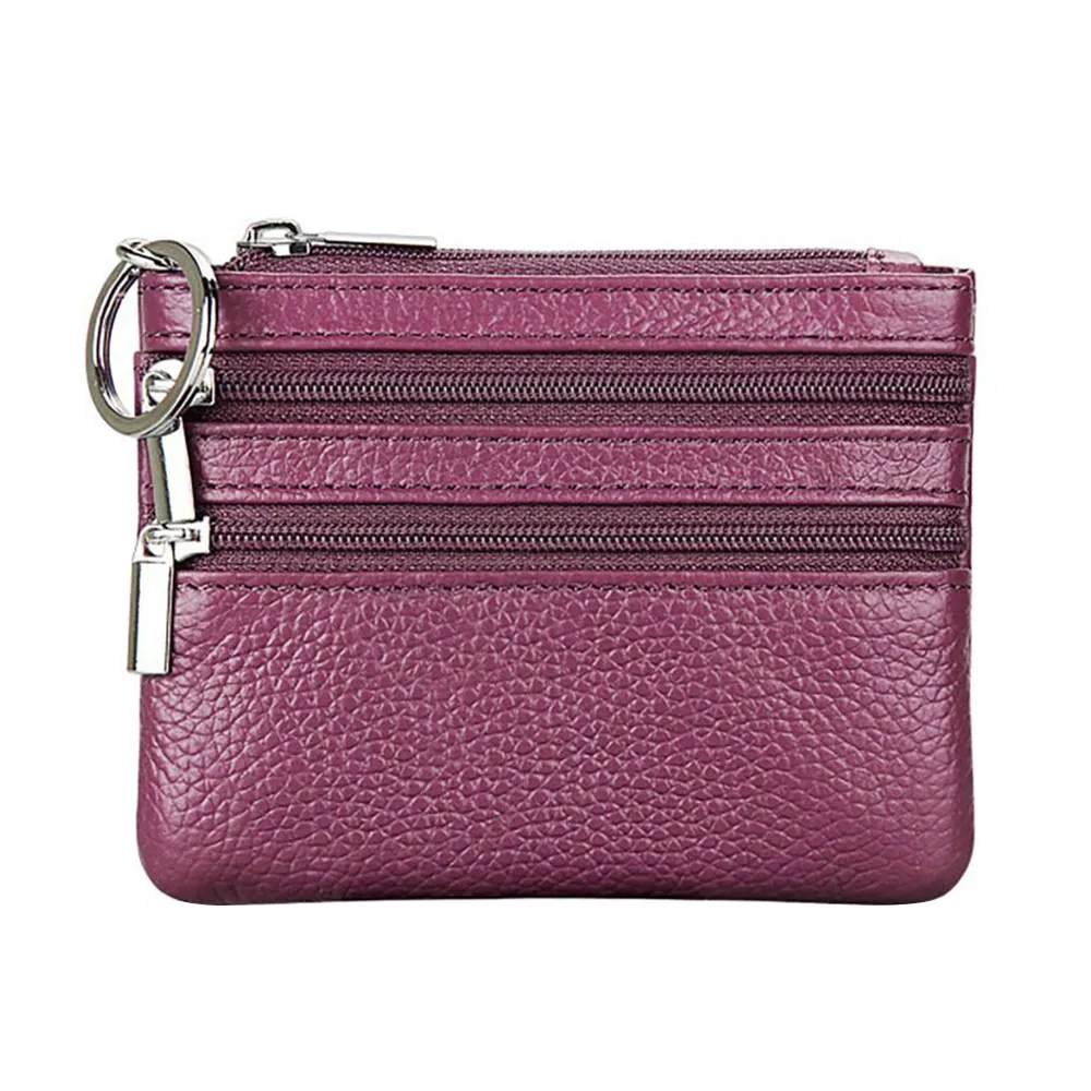 Durable PU Leather Money Coin Purse Waterproof with Key Ring Credit Card Holoder Zipper Wear-resistant Pocket Purse Women