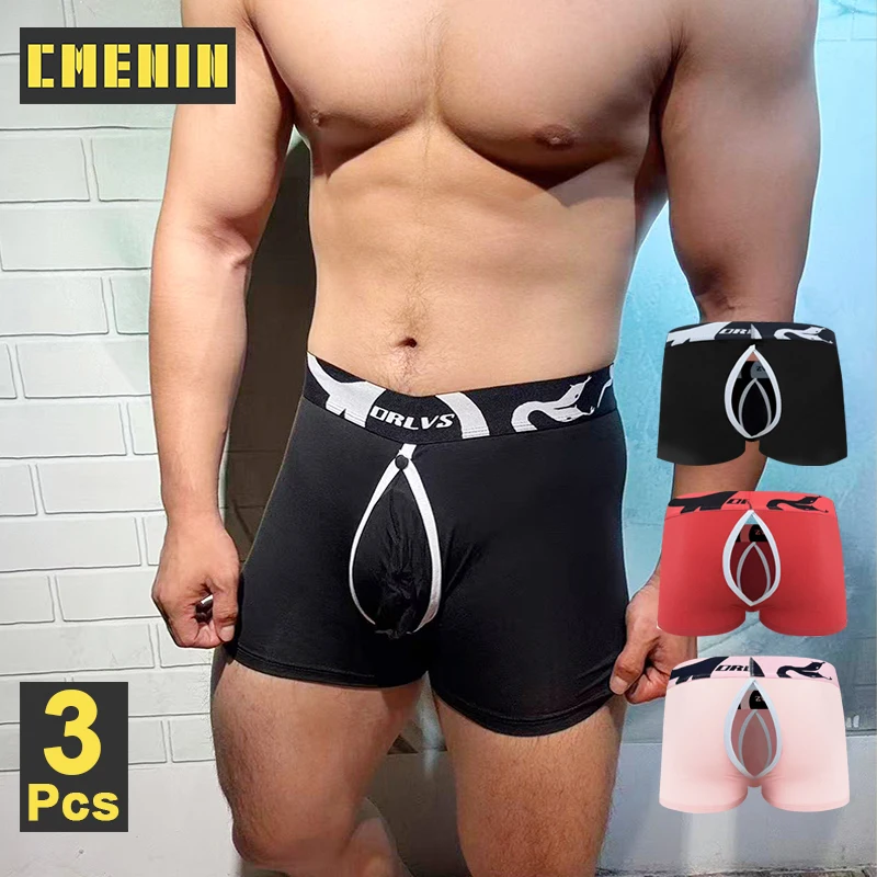 

3Pcs Breathable Modal Men Underwear Gays Detachable Pouch-strap Men's Boxer Briefs Sexy Hollow-out Bikini Man Panties Underpants