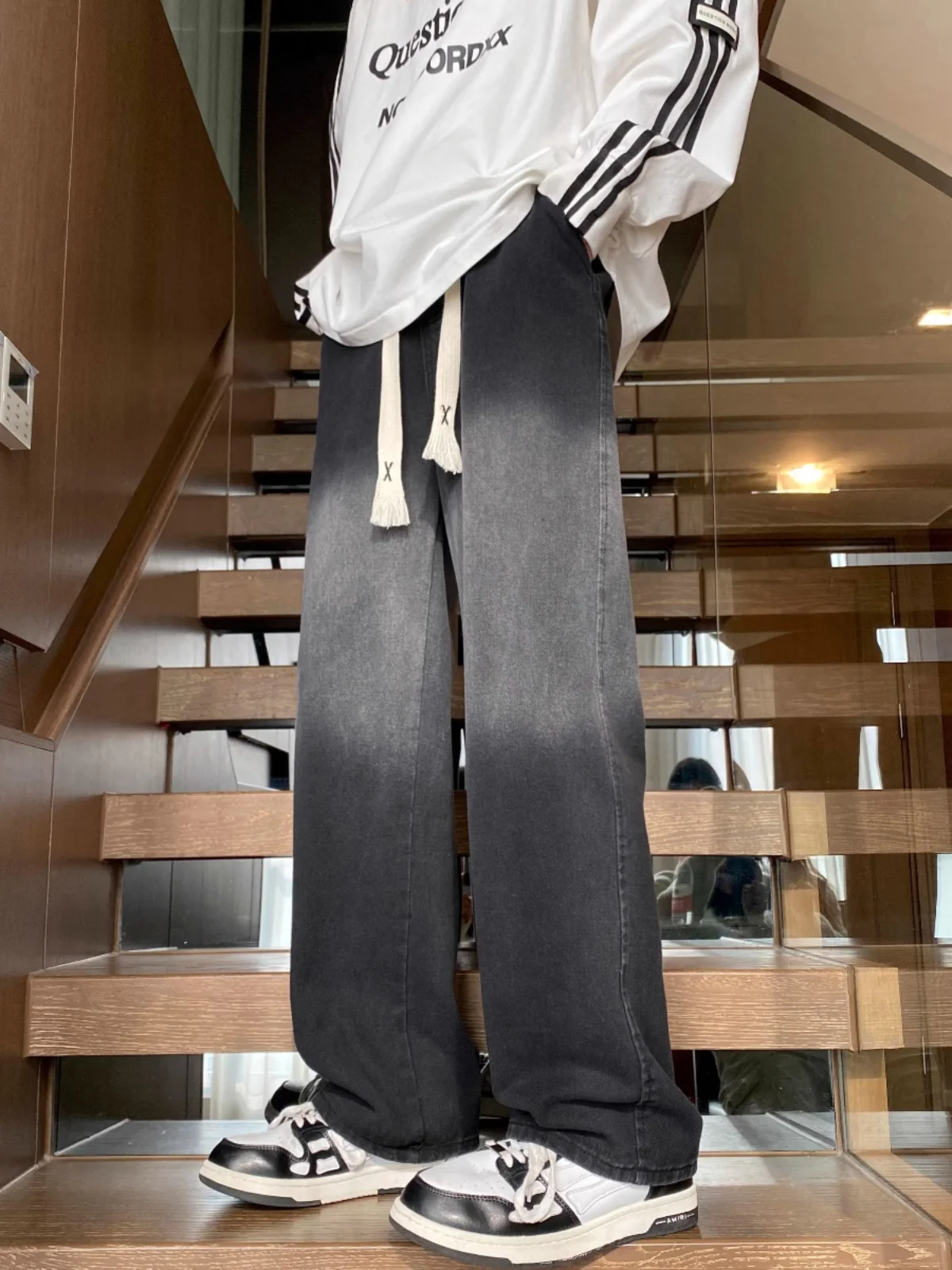 

Американские свободные прямые мужские джинсы для весны и осени, винтажные, в стиле хип-хоп, повседневные, длинные брюки