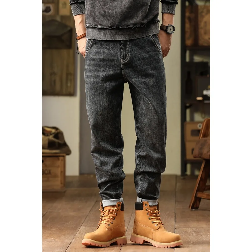 2024 autumn/winter jeans men's loose straight American style denim cargo jeans Distressed baggy jeans for men