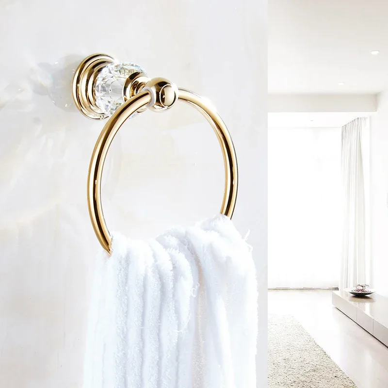 Metal Crystal Towel Ring Circular Towel Rack Wall Shelf Storage Scarf Coat Hanger Towel Bar Hand Towel Holder Organizer