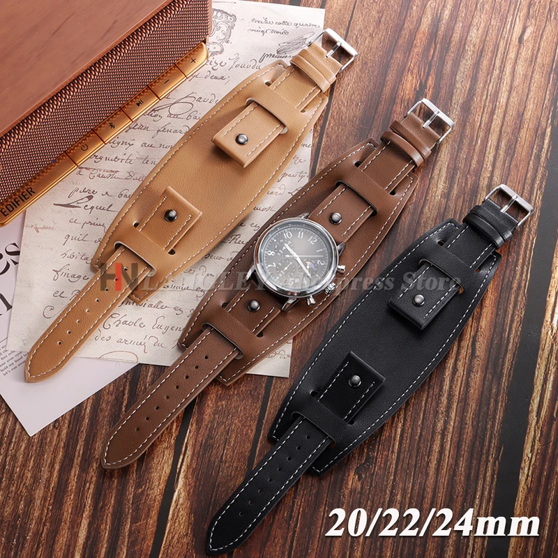 Bracelet montre cuir PU vintage 20 à 24 mm
