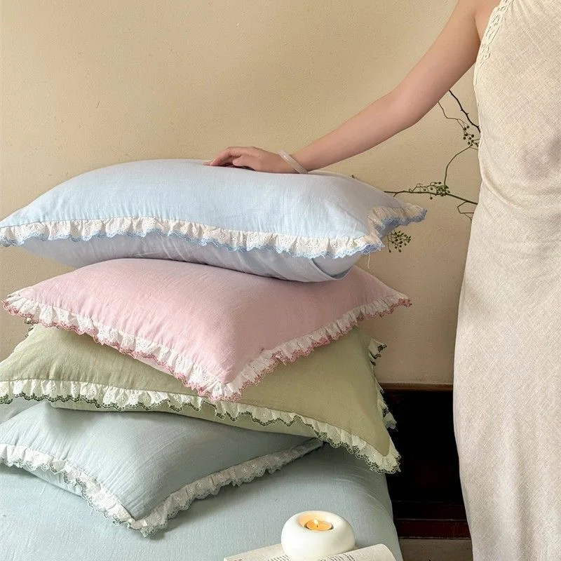 Romantic Princess Ruffle Lace Pillow Case Home Wedding Decoration Bedding Pillowcases Cotton Gauze Pillow Cover Body Pillow Sham