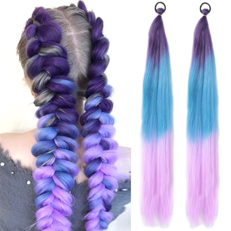 A pair of synthetic ponytail wigs with hair rings colorful braided ponytails women's hair accessories party carnival Christmas