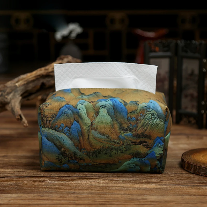 Paper Drawing Bag Tissue Box Chinese Retro Style Tissue Cover Fabric Art Drawing Box Living Room Paper Household Desktop