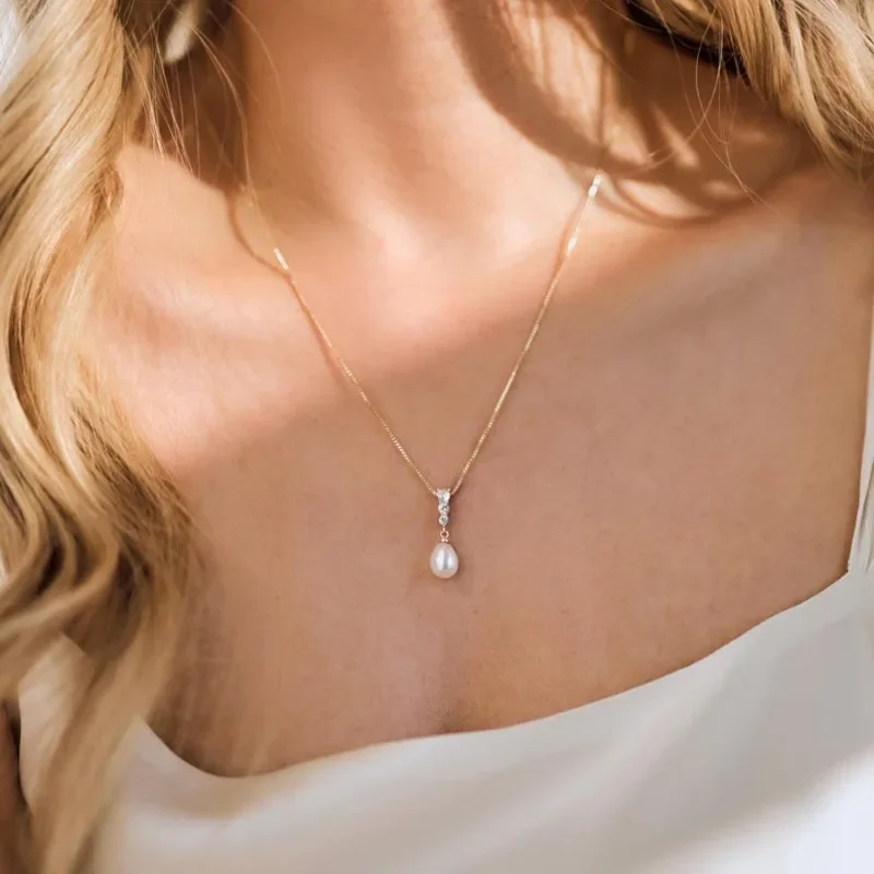 YWYC 7-8mm Freshwater Pearl Pendant 18K Gold 45cm Adjustable Pendant Necklaces for Women Jewlery Gift 2025 New Arrivals