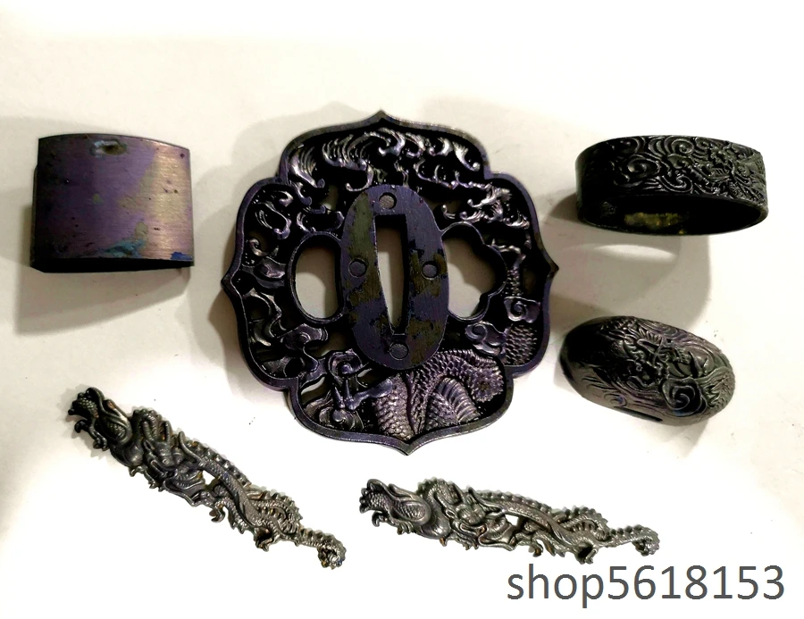 Black copper dragon tsuba fuchi Menuki for Japanese sword katana wakizashi tanto