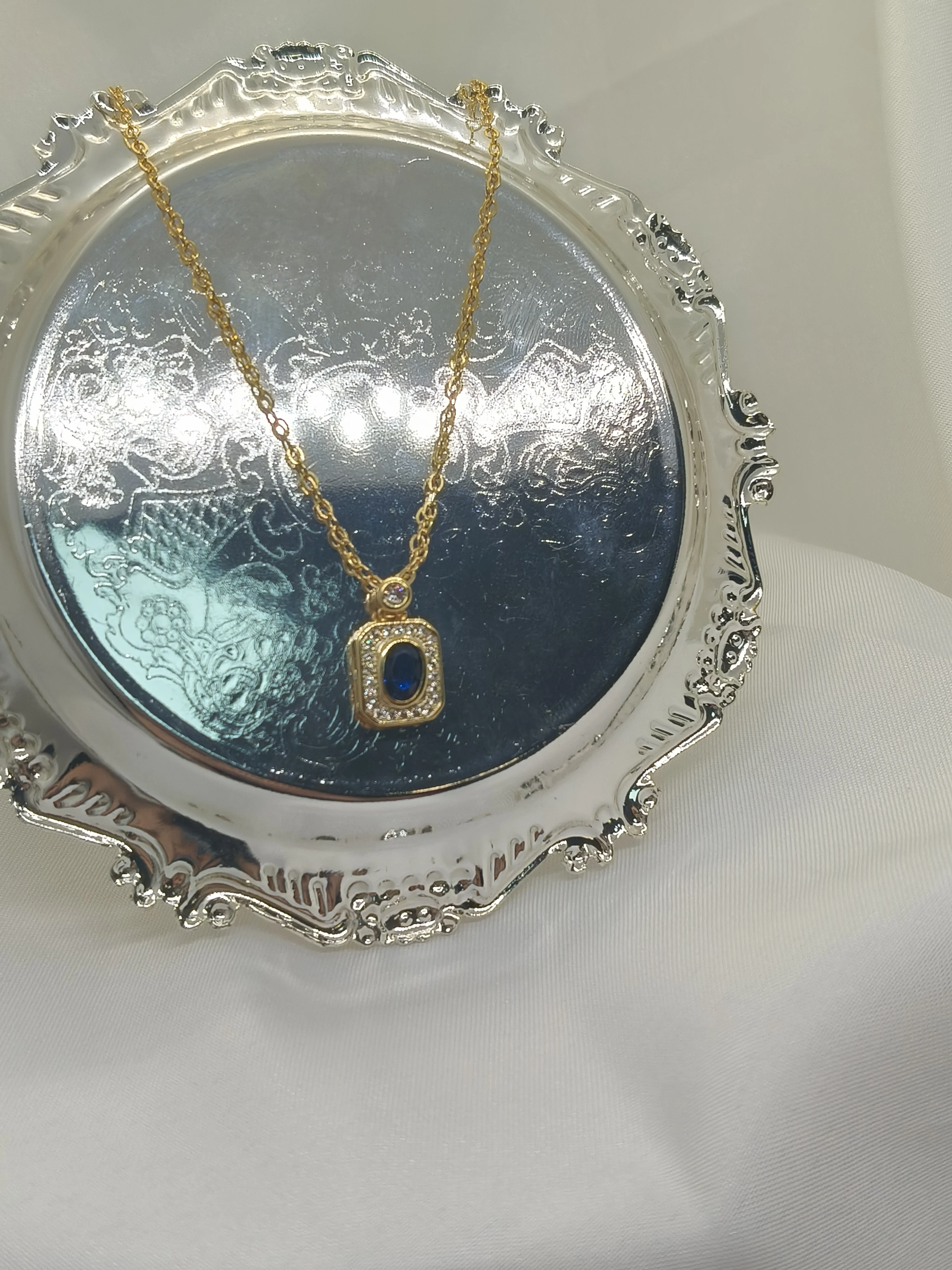 الرجعية الفولاذ المقاوم للصدأ الياقوت الطبيعي/الزمرد قلادة الأحجار الكريمة سلسلة قلادة للنساء غير يتلاشى خمر مجوهرات اكسسوارات #4