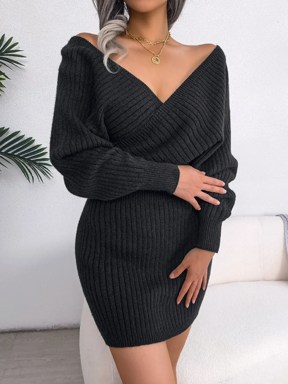 2024 New Spring Bodycon Sweater Dresses For Women Autumn Casual Long Sleeve Knitted Clothes White Green Blue Black Purple Dress