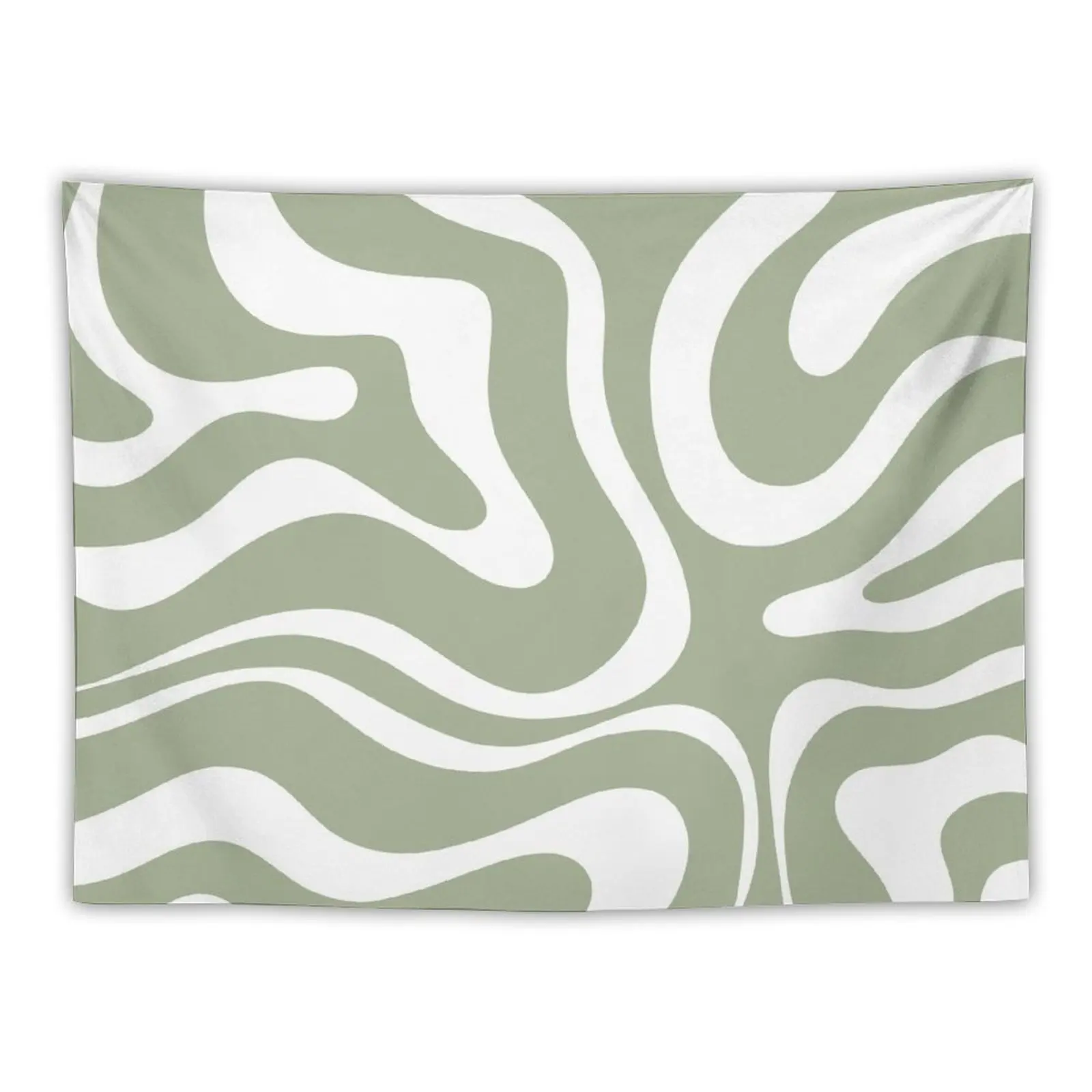 

Liquid Swirl Abstract Pattern in Sage Green and White Tapestry Bedroom Decoration Tapestry