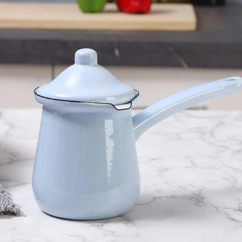 European Enamel Mini Coffee Pot Hot Milk Coffeemaking Butter Milk Jug Milk Pot view 5
