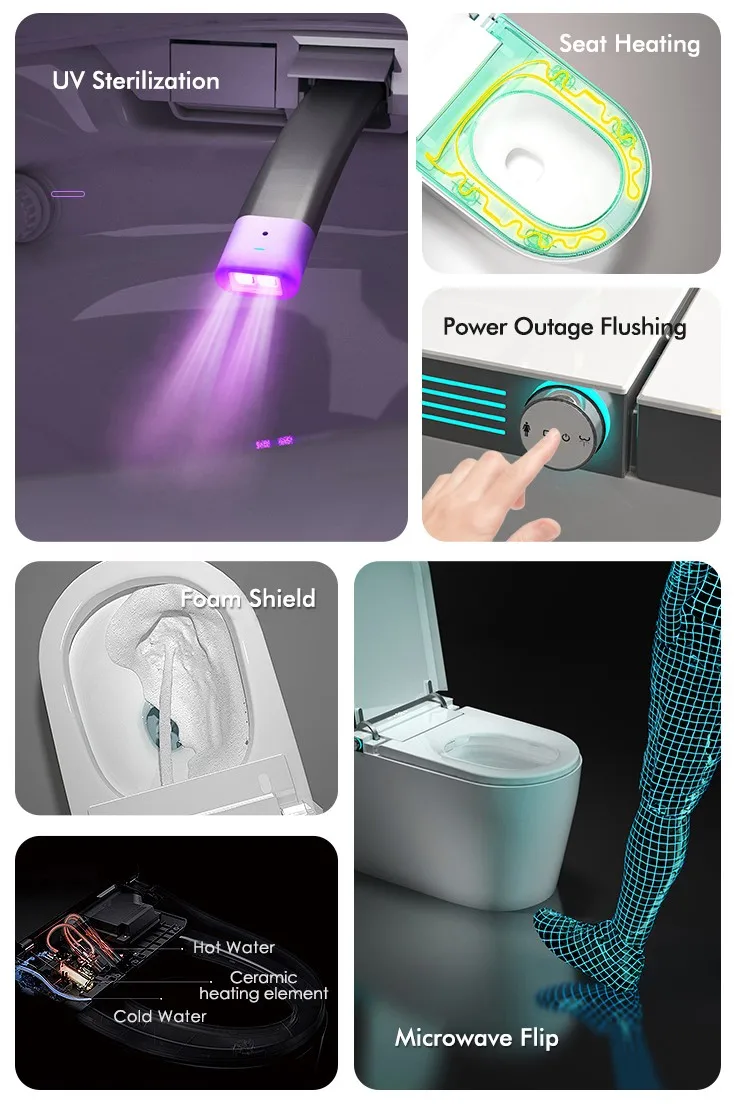 Big U Widened Seat Ring Floor Mounted Intelligent Water Closet Bathroom Ceramic Automatic Toilet Seat Smart Toilet Bowl