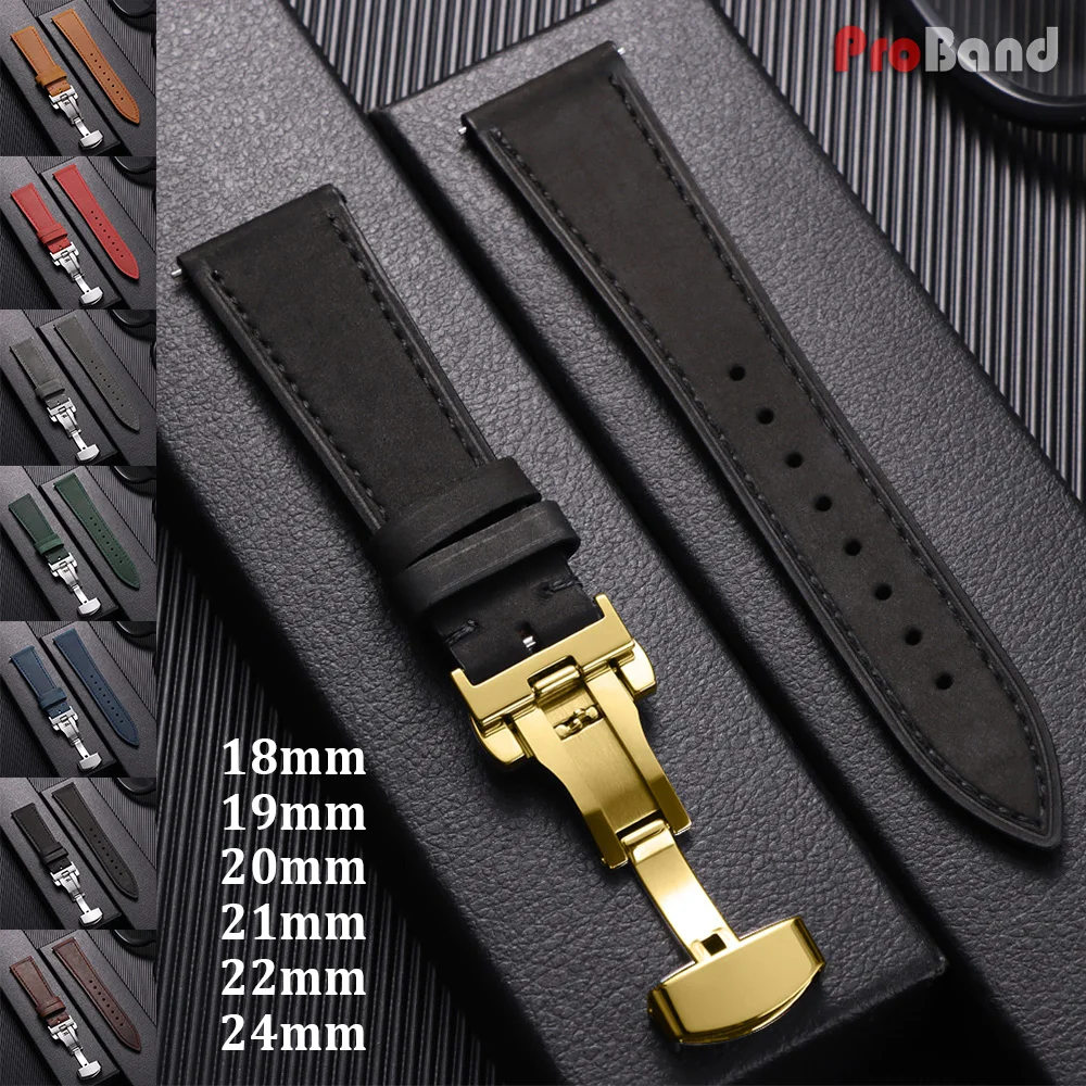 18/19/20/21/22/24mm Cowhide Watch Strap Retro Deep Brown Quick Release Watchband for Casio for Samsung Galaxy Watch 7/6/5/4 44mm