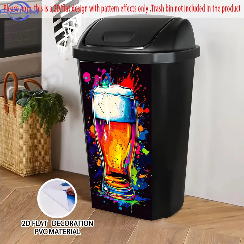 Vibrant Painted Beer Mug Self-Adhesive PVC Trash Can Stickers - Decorative Art Stickers for Party Venue, Nightclub & Festival