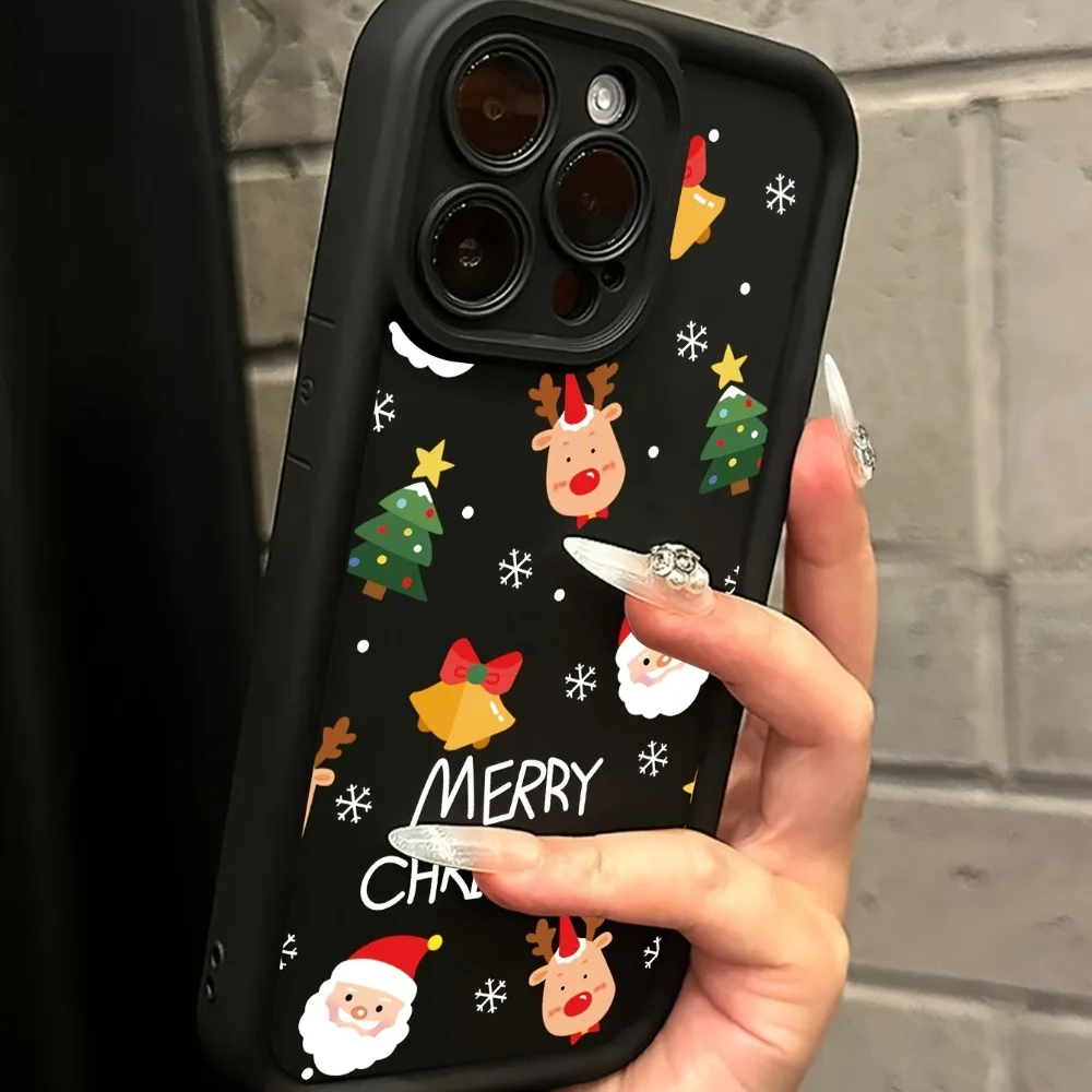حافظة هاتف مطبوعة سانتا كلوز مناسبة لهاتف آيفون 17 16 15 14 13 12 11 Pro/Max/Plus غطاء خلفي مضاد للسقوط ومقاوم للصدمات