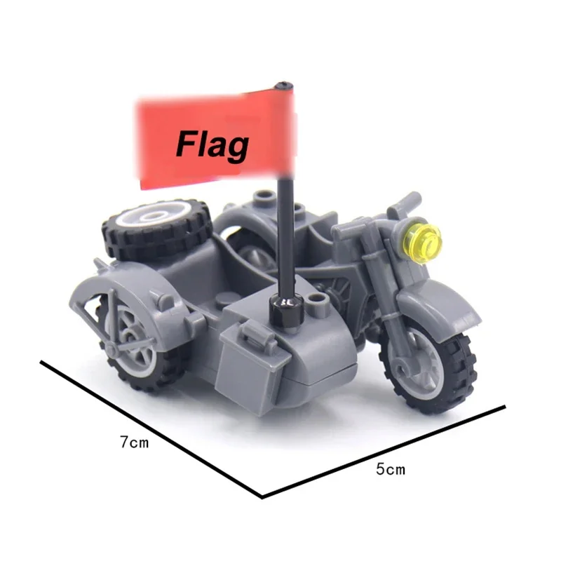 Military WW2 Moto Three Rounds Motorcycle Vehicle Tool Car Army Figures Accessories Building Blocks Toys For Children Kits MOC