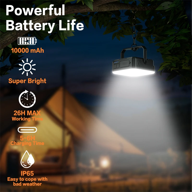 10000mAh Solar Power Bank Ultra Capacity USB Charging For iPhone Samsung Xiaomi Huawei Outdoor Power with Camping Light Lanyard