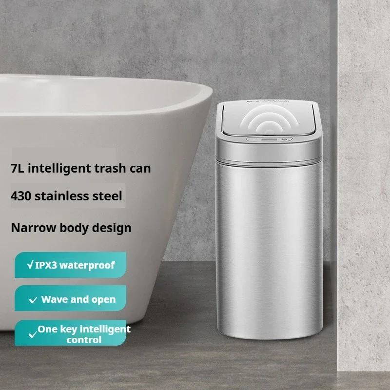

Intelligent Automatic Sensing Stainless Steel Waterproof Garbage Bin Household Bathroom Bedroom Living Room