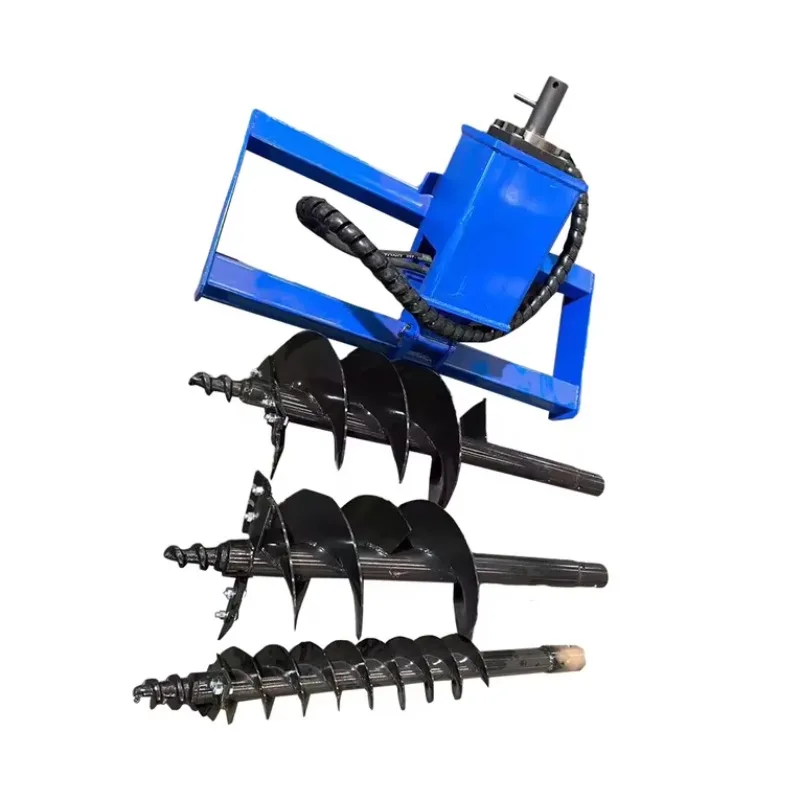 【Meilleures ventes】Tarière hydraulique pour mini-chargeuse avec 3 forets de 6, 12 et 14 pouces, accessoire de forage de trous dans la terre