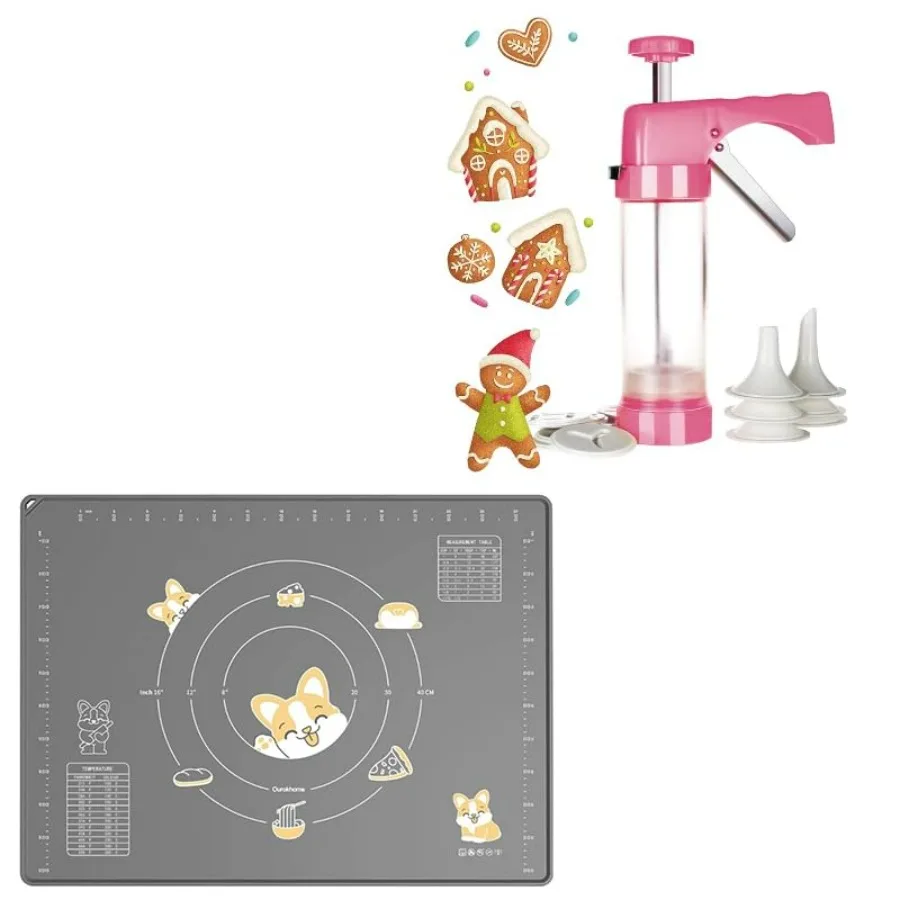 

Силиконовый коврик для выпечки, резак для теста и кондитерских изделий, силиконовый коврик для раскатки без BPA, набор пистолетов для прессования печенья - прозрачная трубка с 16 дисками