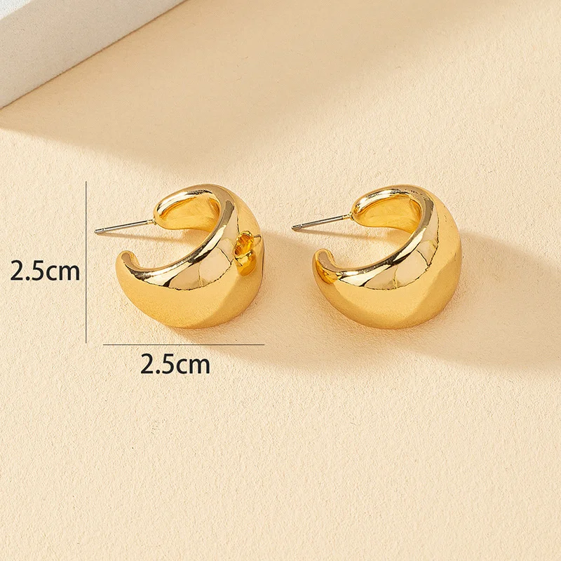 LATS 2024 New Gold Color Round Chunky Earrings for Women Lightweight Smooth Metal Open Thick Hoops Fashion Trendy Jewelry