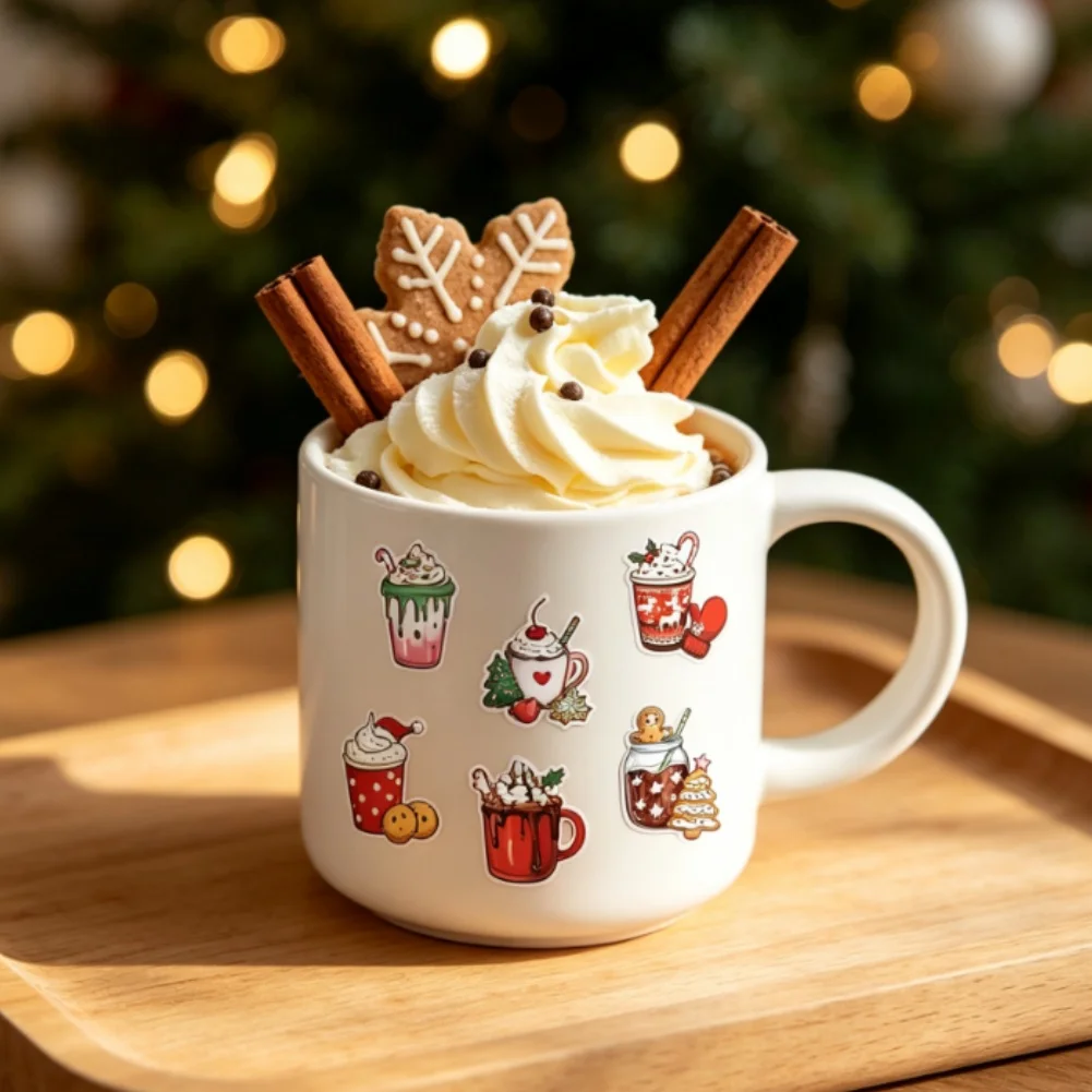 Sticker Set with Festive Christmas Characters and Golden Bow Bells for Holiday Cards Scrapbooks and DIY Supplies