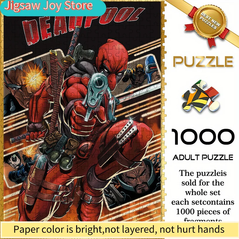 

of Marvel-Themed Seamless Puzzles Z11.3-71, Featuring a Retro Comic Art Design of Deadpool in a Gunfight Scene - Durable Thick