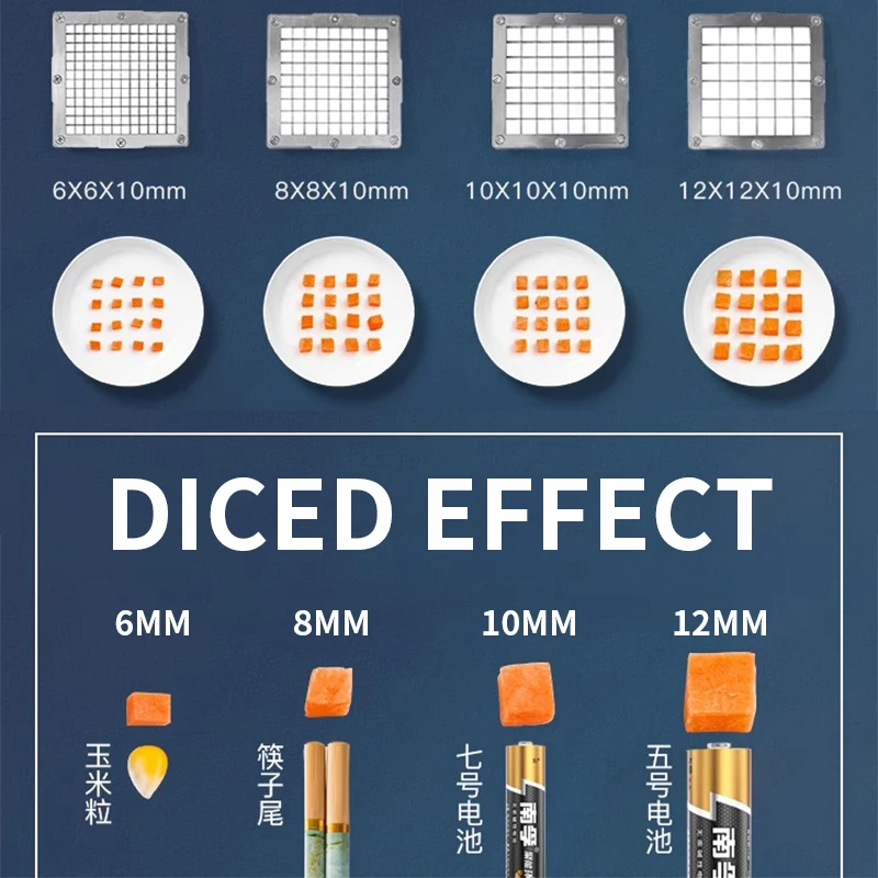Commercial Electric Dicing เครื่องสแตนเลสผักผลไม้มันฝรั่งหัวหอมแครอทเครื่องตัด Dicer 225 กิโลกรัม/ชั่วโมง