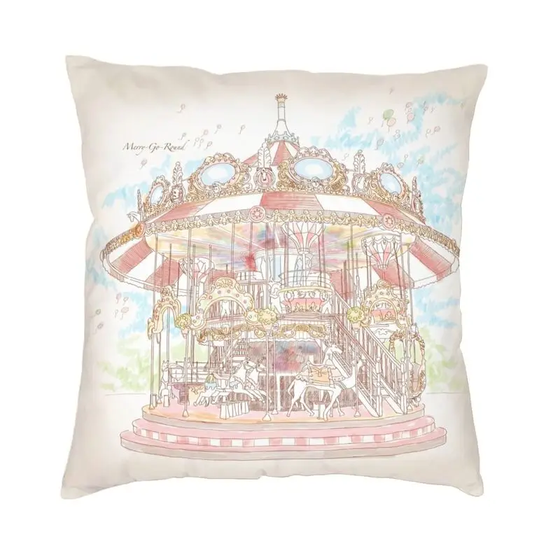 Pastel Circus Carousel Cushion Cover Double Side 3D Print Amusement Park Floor Pillow Case Sofa Cool Pillowcase Home Decoration