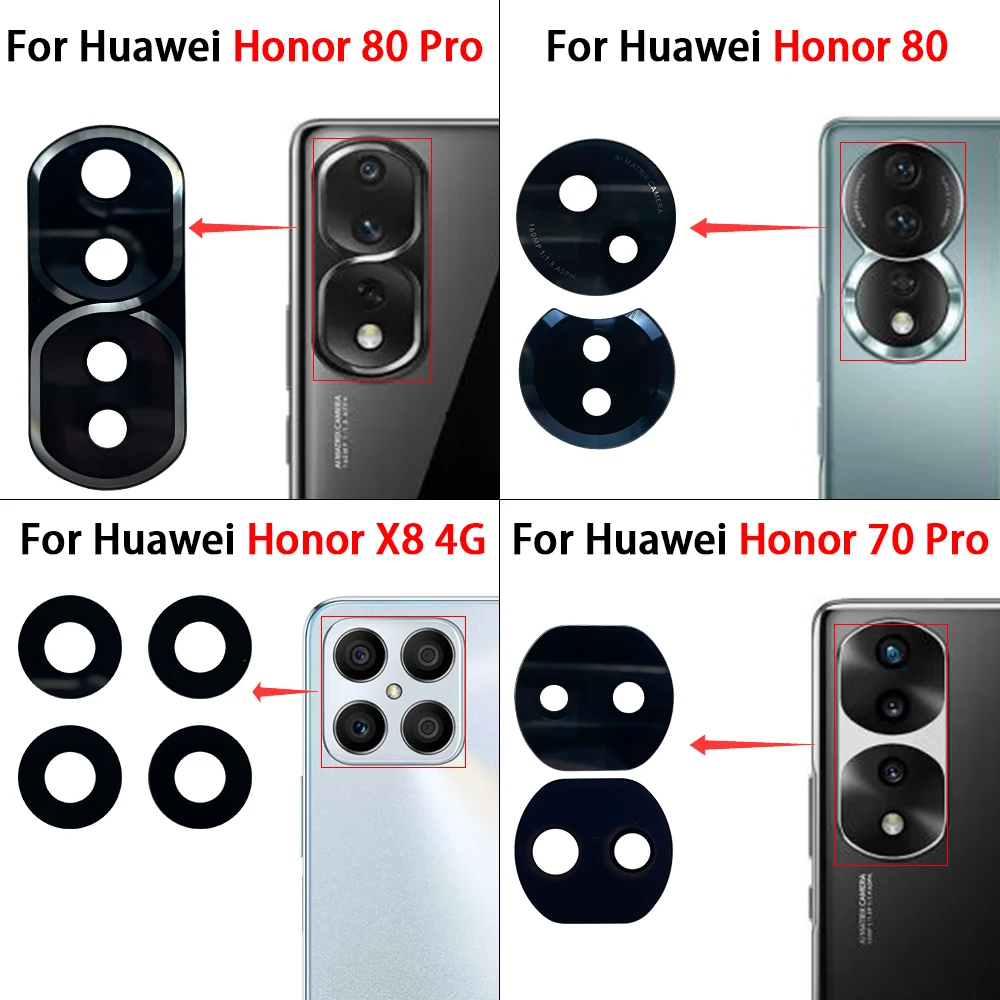 10Pcs, Rear Back Camera Glass Lens with Adhesive Sticker For Huawei Honor 60 70 80 Pro Se X6 X7 X7A X8 X8A X9 X30 X40 4G 5G