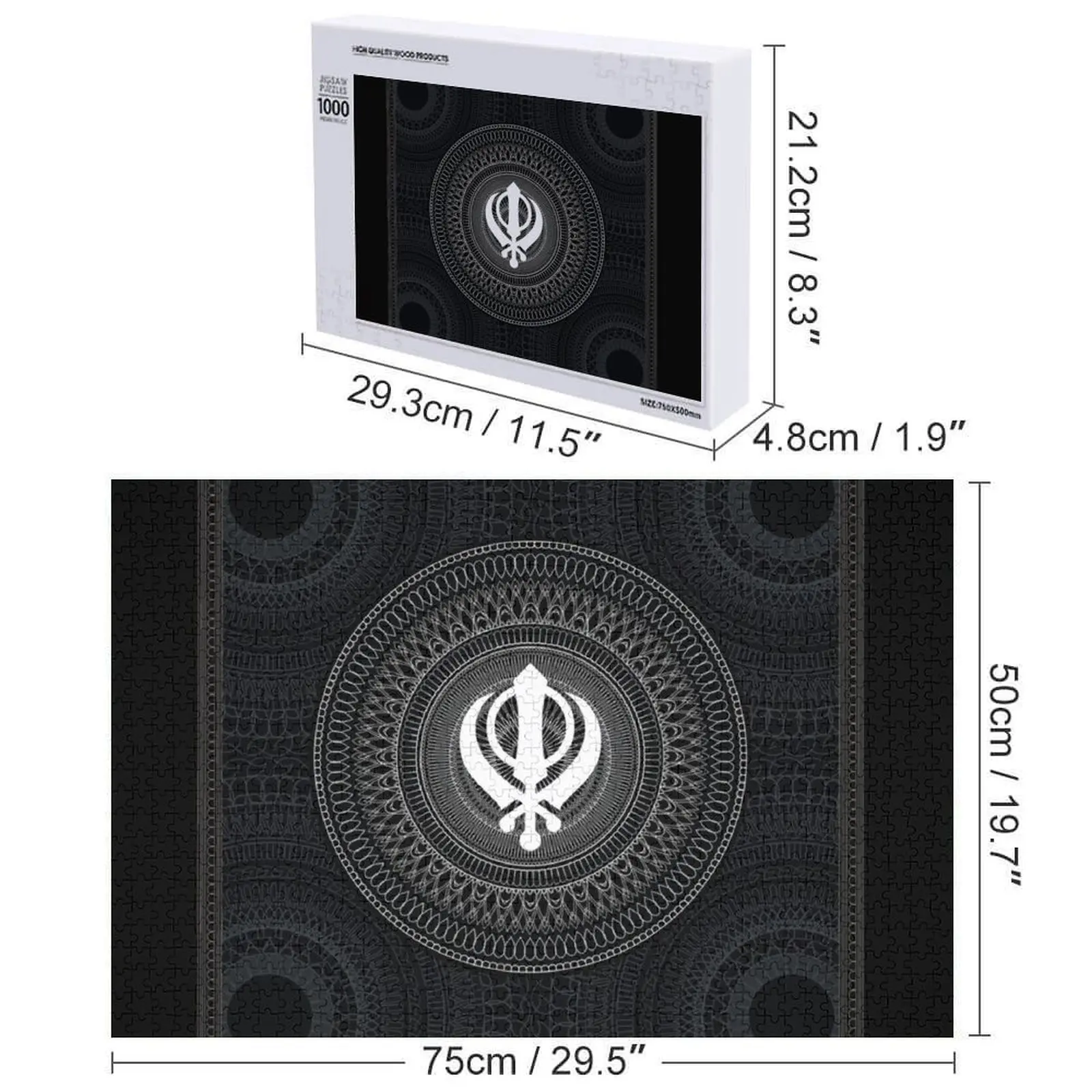 Khanda Mandala (V2) - SimmyGhatt Quebra-cabeça de madeira com nome para adultos Presente de madeira personalizado para crianças Quebra-cabeça