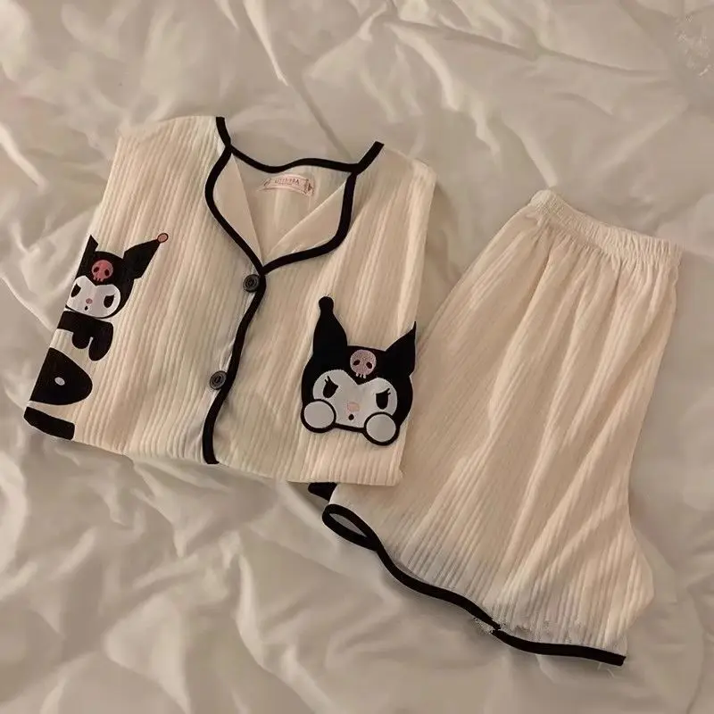 Sleeping Pajamas for Women Summer New Kuromi Cartoon Cute Short-Sleeved Sanrio Thin Home Clothes Set That Can Be Worn Outside